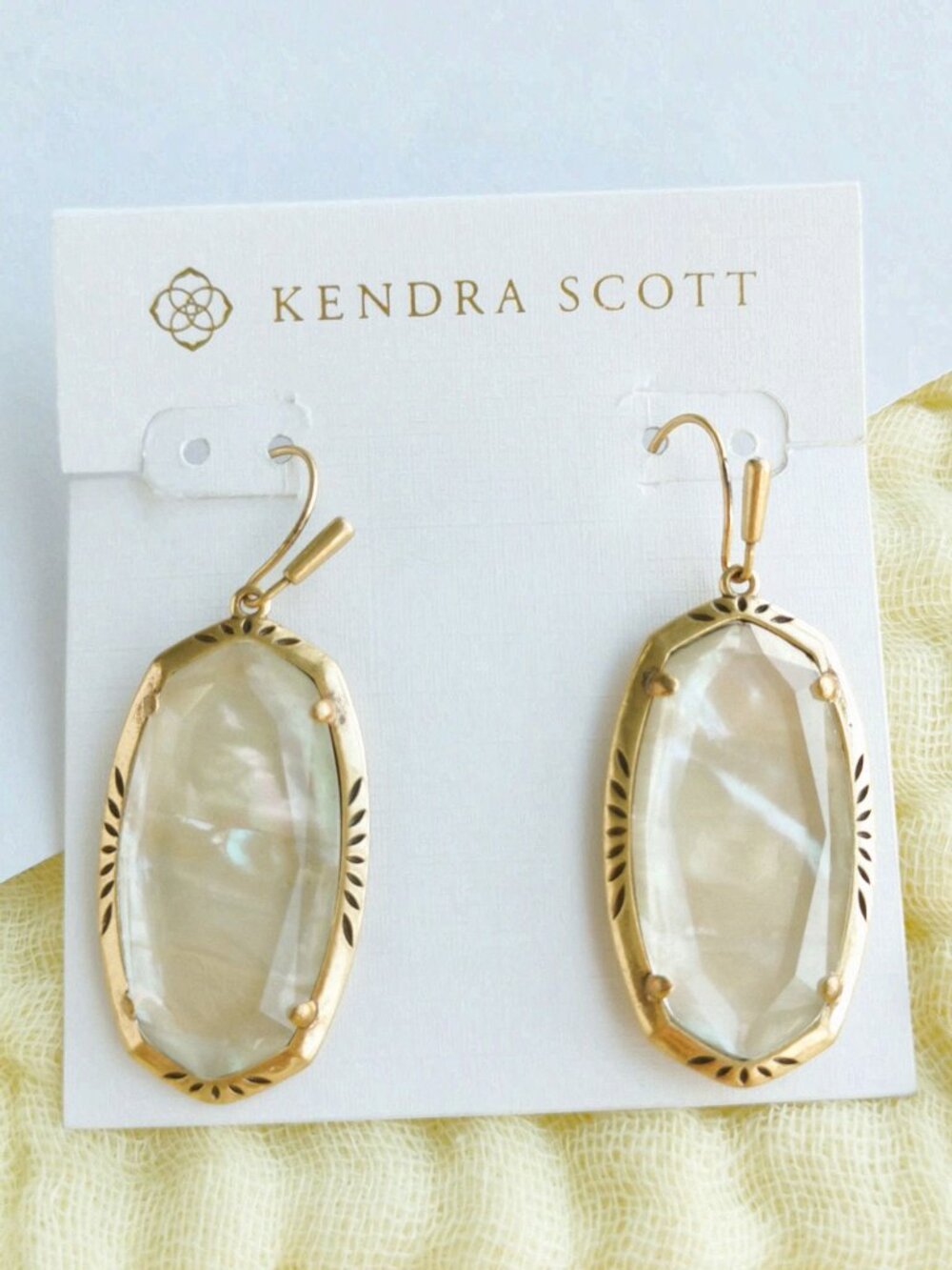 Kendra Scott Iridescent Abalone Gold Etch Frame Drop Earrings - Elle Vintage